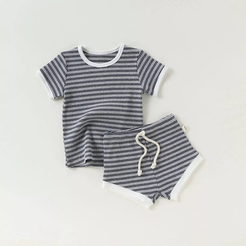 2 Pc Baby Striped Ribbed Tee & Shorts Set
