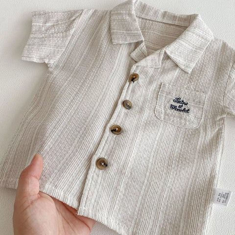 Baby Boy Stripe Vacay Button Shirt & Shorts Set