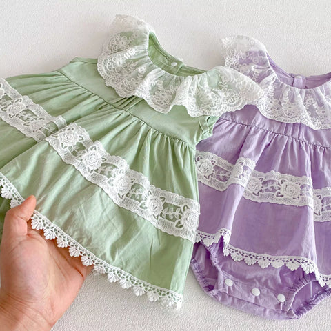Baby Girl Lace Ruffle Collar Trim Dress