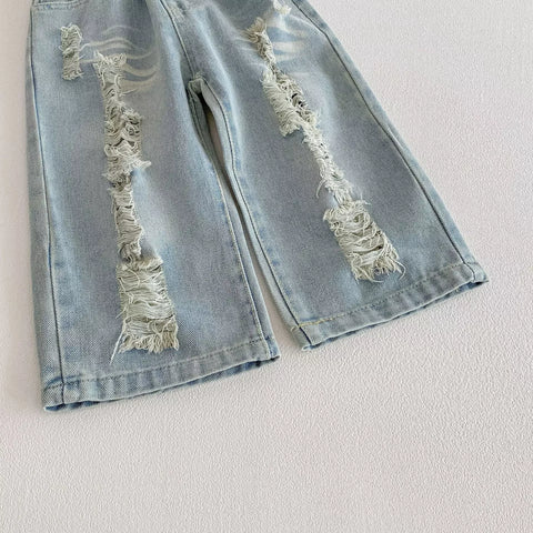 Kids Unisex Ripped Straight Leg Denim Jeans