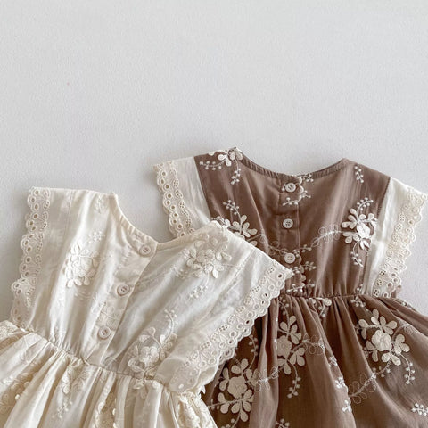 Baby Girl Embroidered Flutter Sleeve Bodysuit Dress