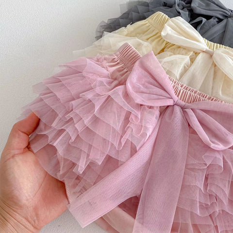 Baby Girl Bow Mesh Ruffle Skirt