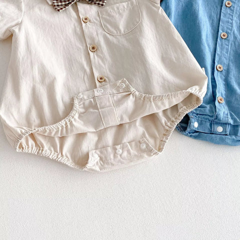 Baby Boy Button Up Bow Tie Chambray Bodysuit