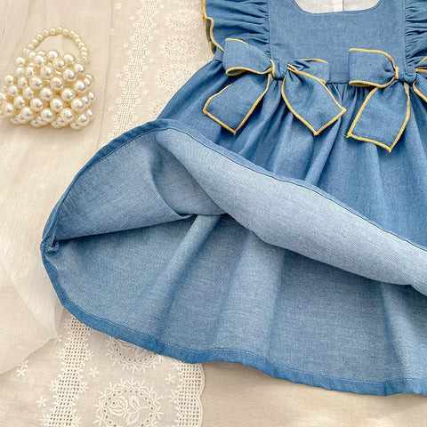 Girls Bows Chambray Denim Dress/Bodysuit