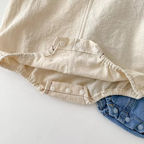 2 pc Baby Boy Bear Denim Overall Bodysuit w/ Tee