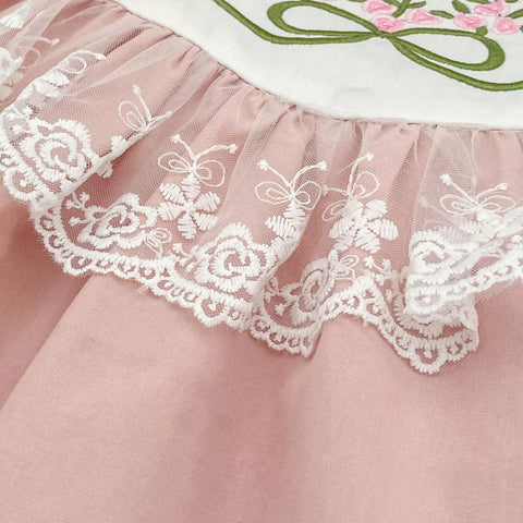 Girls Lace Trim Flower Embroidered Bodysuit or Dress