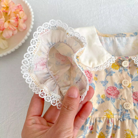 Girls Vintage Flower Print Collar Bodysuit or Dress