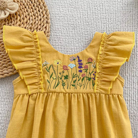 Girls Summer Wild Flower Embroidered Bodysuit or Dress