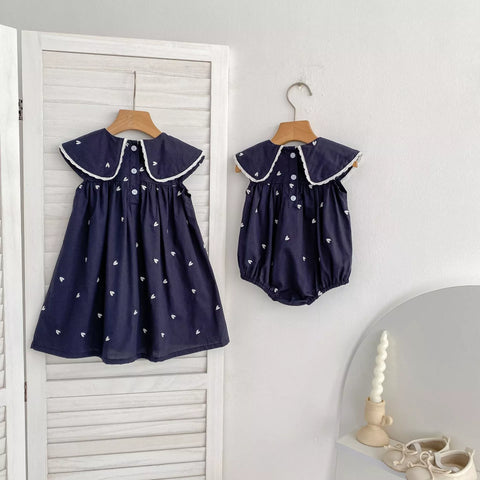 Girls Big Collar Hearts Emb Bodysuit or Dress