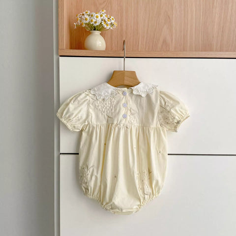 Girls Butter Yellow Bouquet Embroidered Bodysuit or Dress