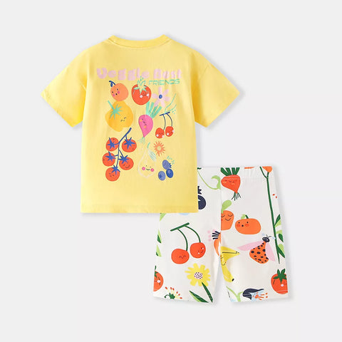 2 Pc Girls Fruits & Veggies Tee Shorts Set