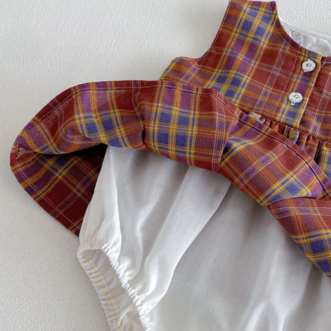 Baby Girl Heart Cutout Plaid Bodysuit Dress