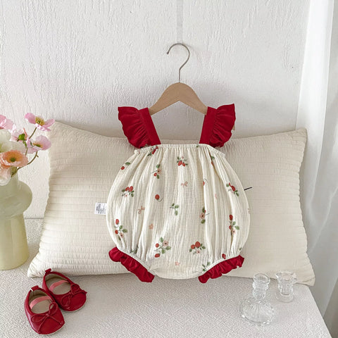 Baby Girl Strawberry Bubble Shape Bodysuit