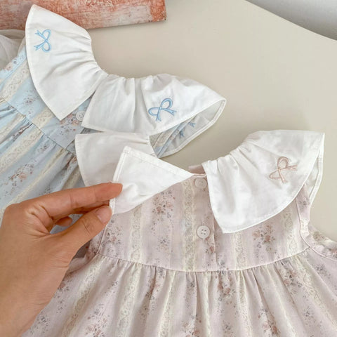 Baby Girl Low Waist Ruffle Bow Collar Dress