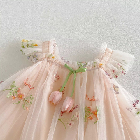 2 pc Baby Girl Wild Flower Tulip Dress w/ Hat