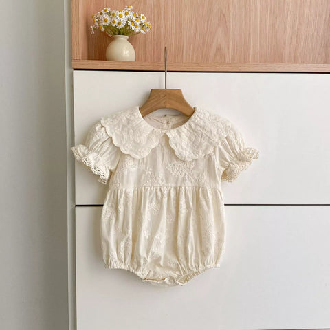Girls Flower Pattern Emb Scallop Collar Dress or Bodysuit