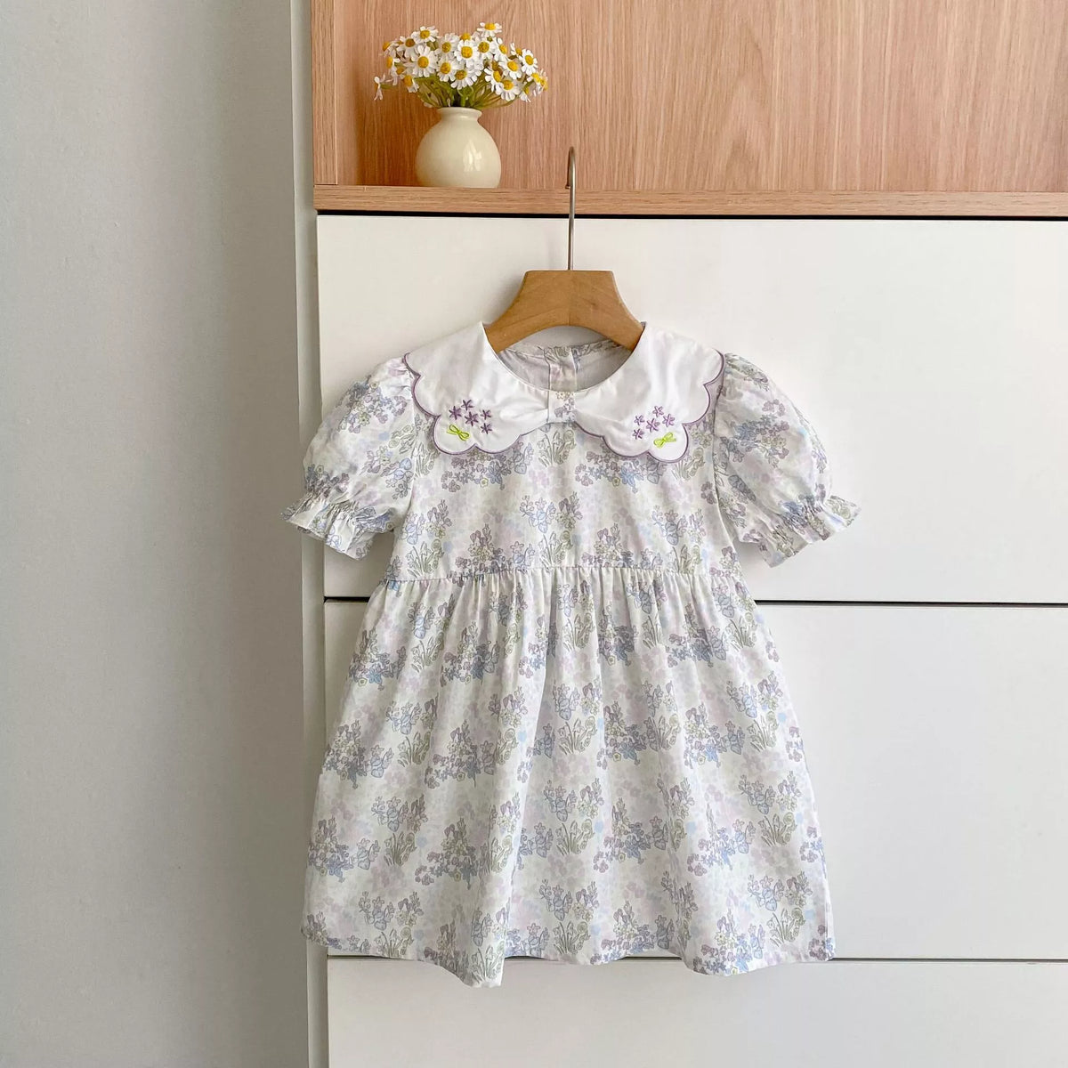Girls Flower Pattern Scallop Collar Bodysuit or Dress