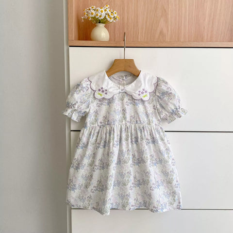 Girls Flower Pattern Scallop Collar Bodysuit or Dress