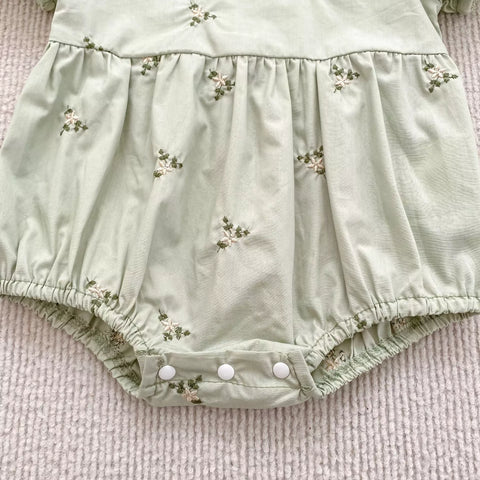 Girls Cotton Ditsy Flower Embroidered Puff Sleeve  Bodysuit or Dress