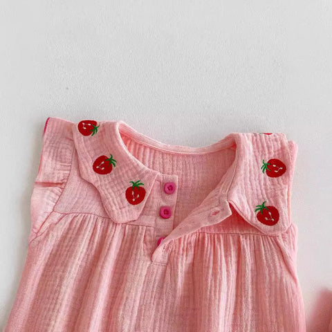 Baby Girl Strawberry Collar Bodysuit