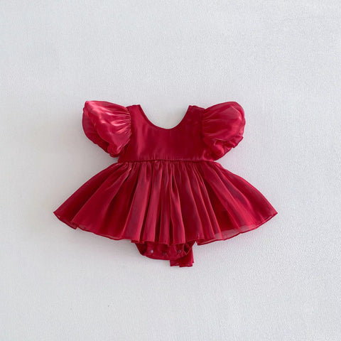 Baby Girl Puff Sleeve Sateen Bodysuit Dress