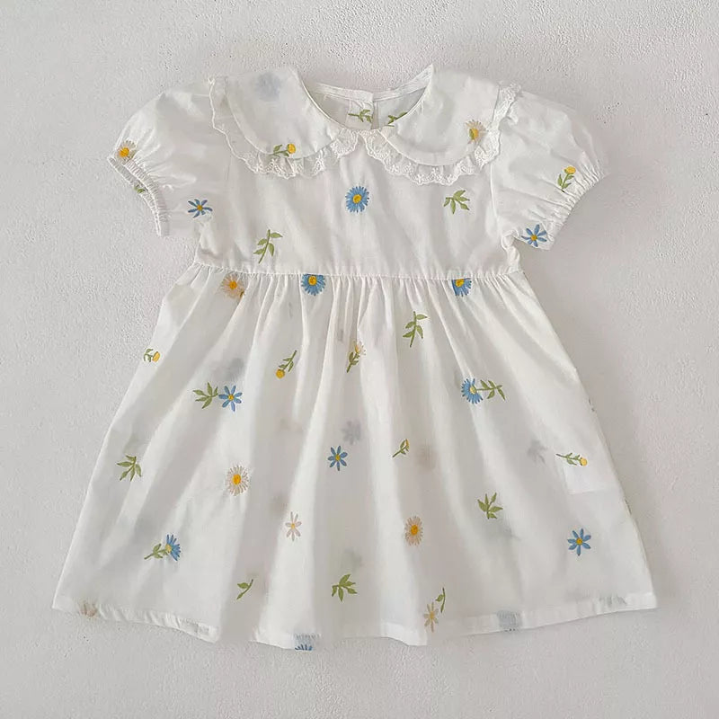 Girls Flower Daisy Embroidered Bodysuit Dress