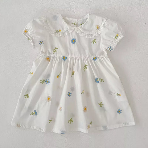Girls Flower Daisy Embroidered Bodysuit Dress