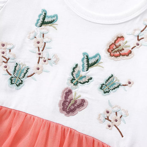 Girls Butterfly Embroidered T-shirt Dress