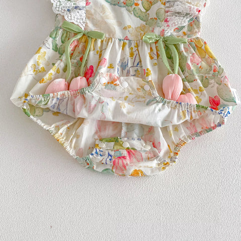 Baby Girl Tulip Tassel Cactus Print Bodysuit