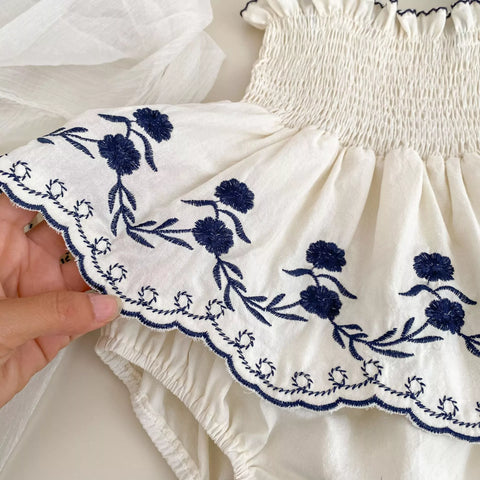 Baby Girl Emb Hem Smocked Bodysuit Dress