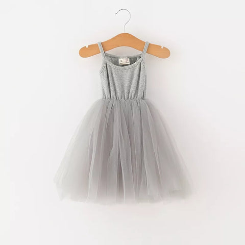 Girls Basic Ribbed Cami Mesh Tulle Dress