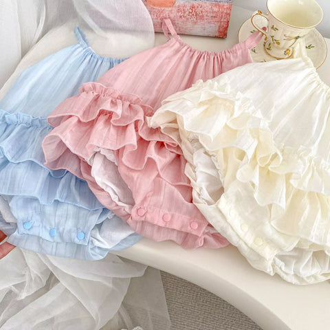 Baby Girl Low Waist Ruffle Bodysuit Halter Dress