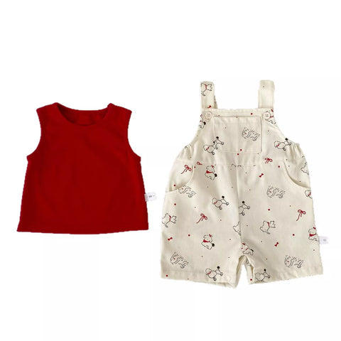 2 pc Unisex Kids French Poodle Tank & Overalls Set