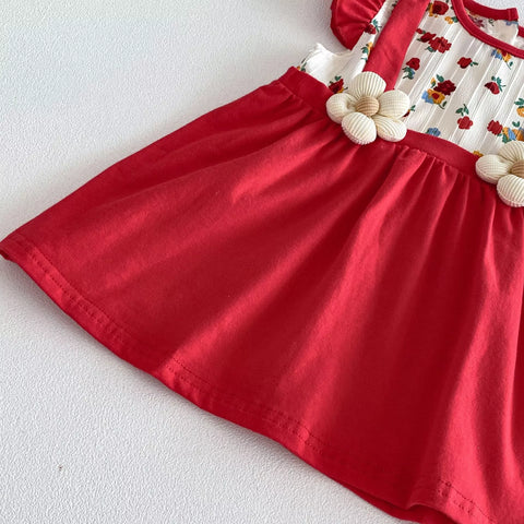 2 Pc Baby Girl 3D Flower Suspender Dress w/ Hat