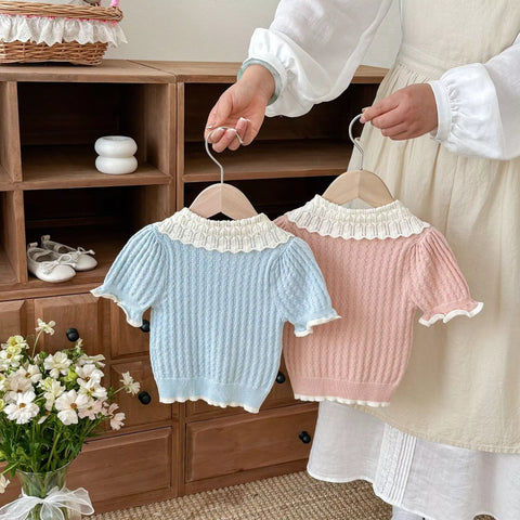 Baby Girl Pointelle Knit Collar Shirt