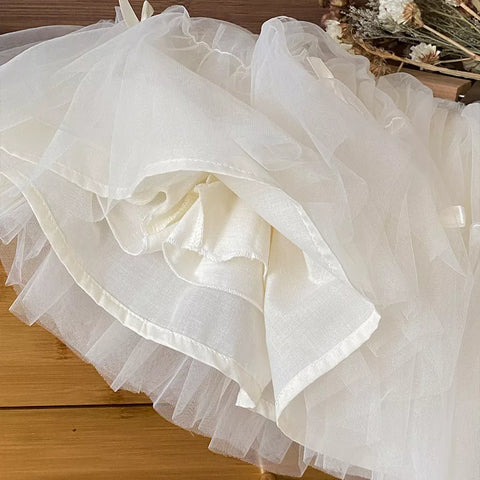 Girls Ivory Tutu Bow Detail Skirt