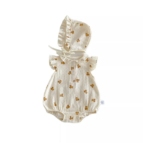 2 Baby Girl Teddy Bear Bodysuit w/ Bonnet Hat