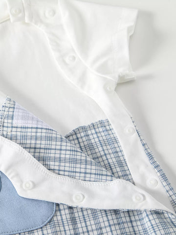 2 pc Baby Boy Dog Patch Plaid Romper