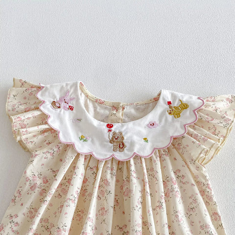 Baby Girl Cute Embroidery Scallop Collar Bodysuit