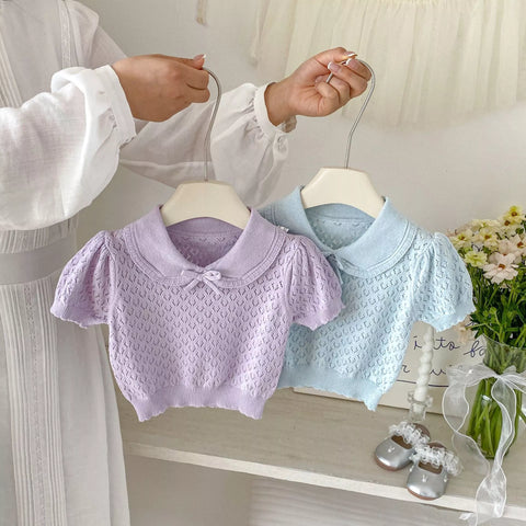 Baby Girl Pointelle Peter Pan Collar Shirt