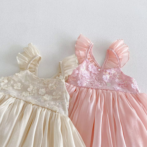 Baby Girl Flutter Sleeve Sateen Party Dress