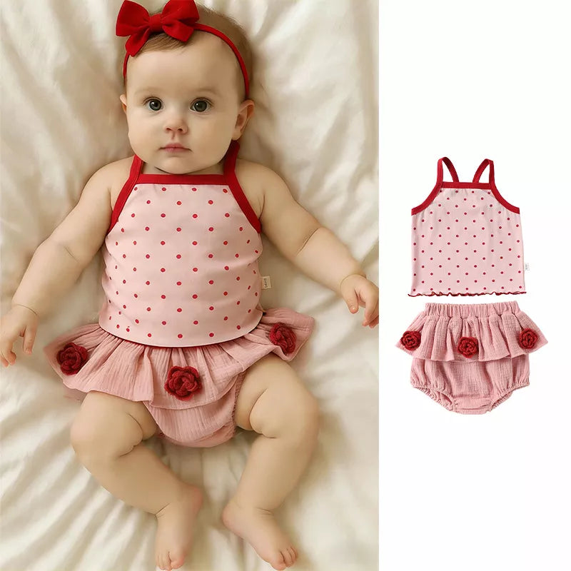 2 pc Baby Girl Polka Dot Tank w/ Bloomers Shorts