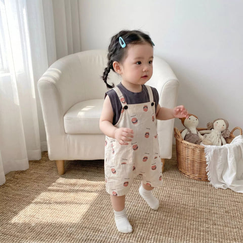 Unisex Baby Hamburger Print Overall & Tank Top Set