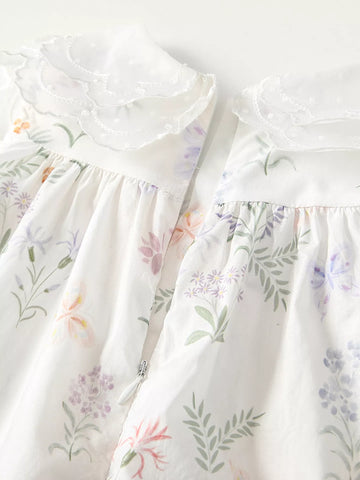 Girls Layered Scallop Collar Floral Dress