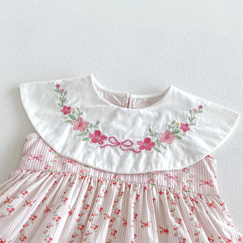 Baby Girl Circle Collar Flower Emb Dress