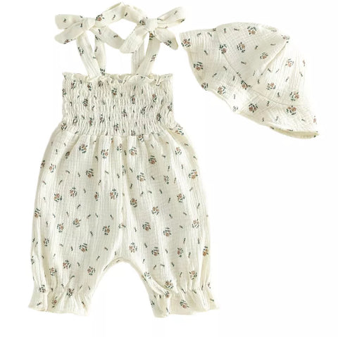 2 Pc Baby Girl Floral Print Smock Romper