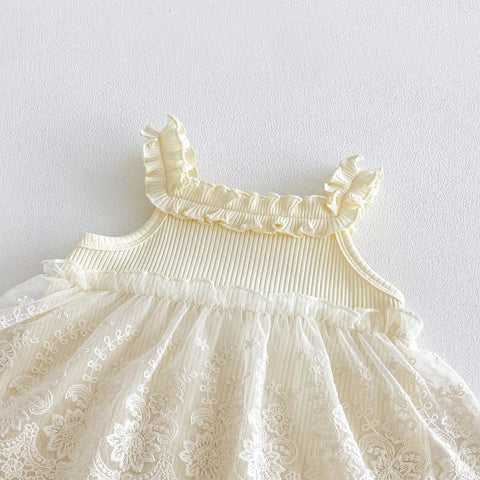 Baby Girl Ribbed Lace Overlay Skirt Dress