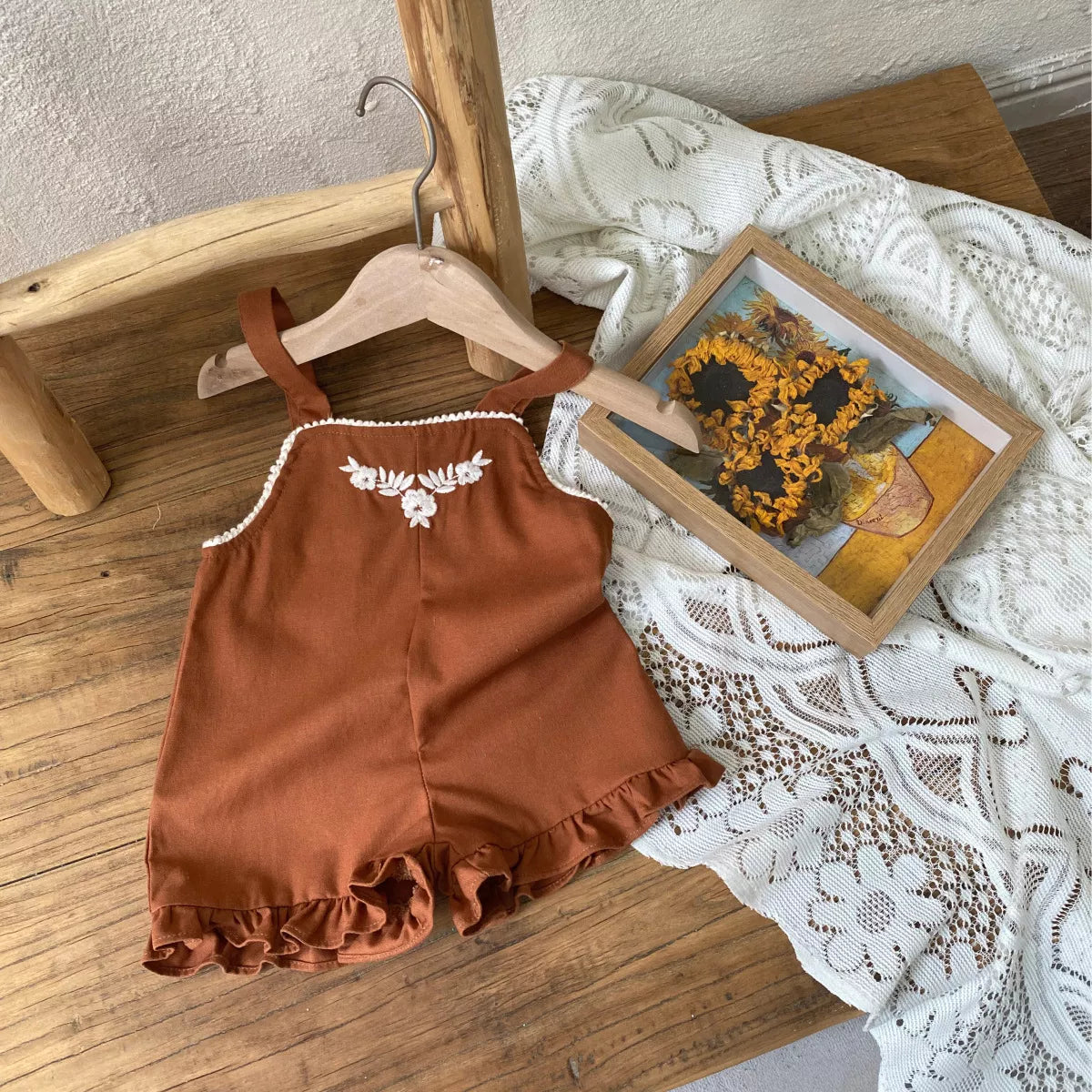 Baby Girl Playsuit-Floral Embroidered Ruffle Romper