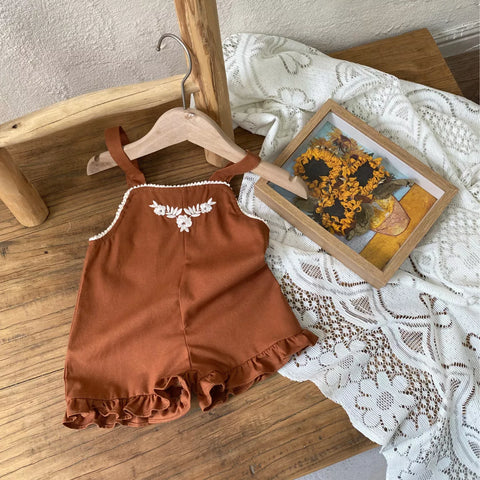 Baby Girl Playsuit-Floral Embroidered Ruffle Romper