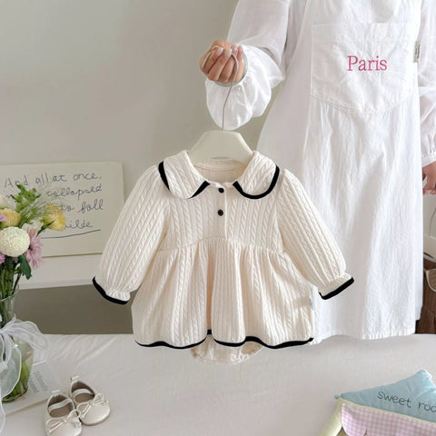 2 Pc Baby Girl Piping Trim Cable Knit Sweater Dress